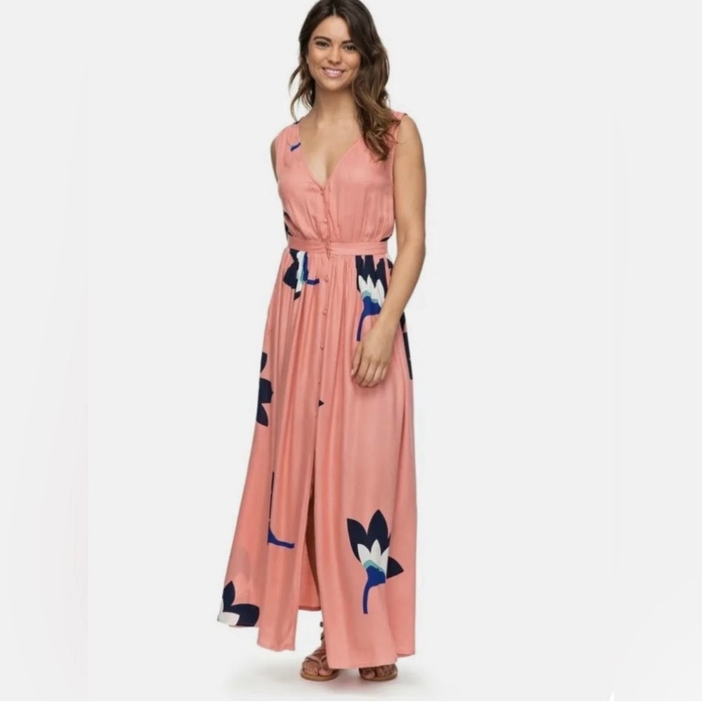 Roxy Coral and Navy Floral Maxi Dress size Small